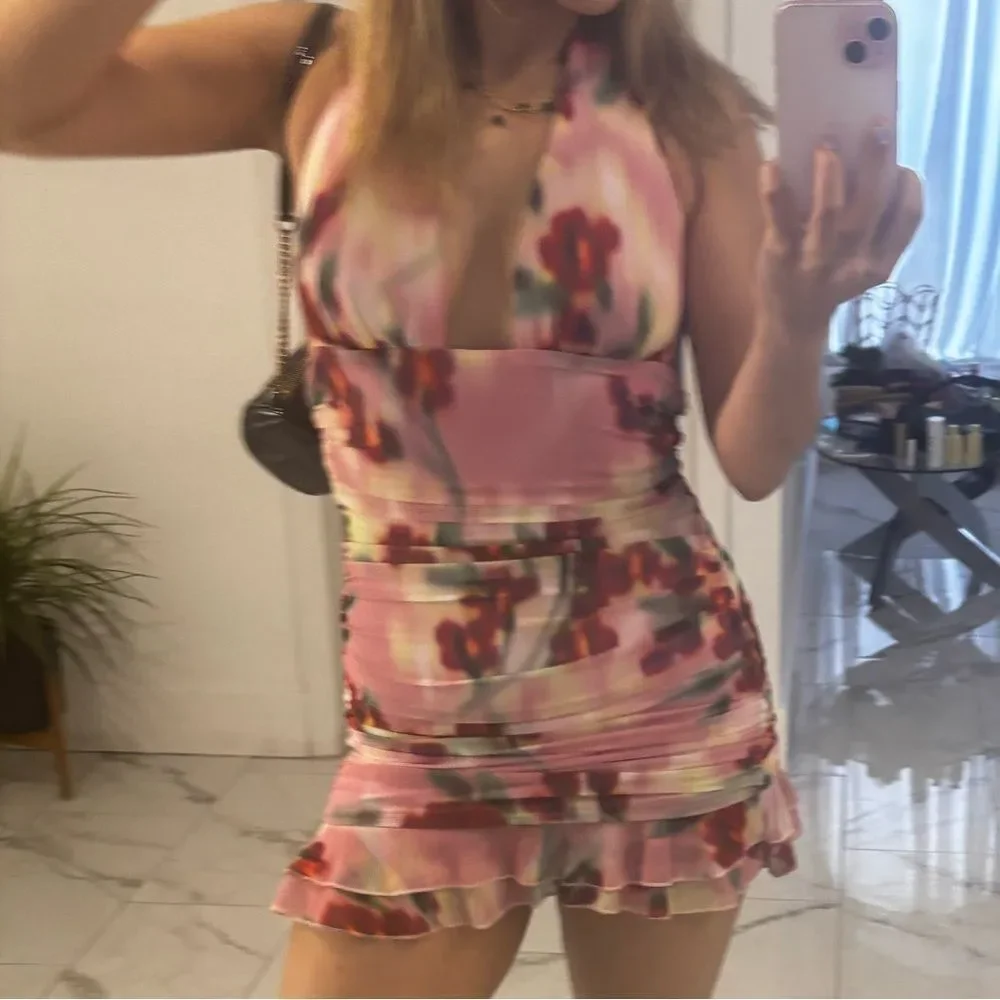 Vibrant Pink Floral Mini Dress